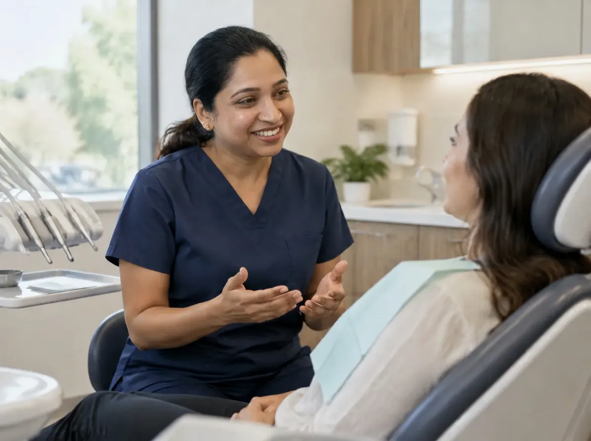 Female dentist with a patient in a treatment room